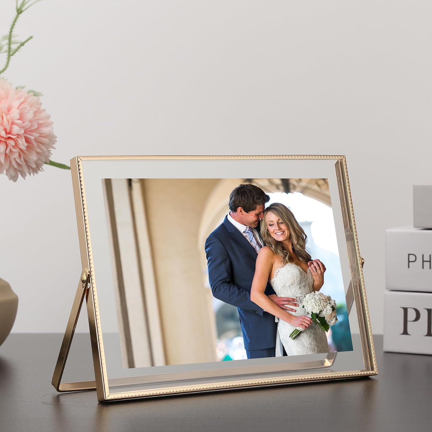 Gold 7x5''(Horizontal) Floating Picture Frame Set of 2,For Photo (5x3.5'',6x4'') Floating photo.Tabletop Frames 5x7'' double glass,Classy For Holiday,Wedding,Home or Office Décor - Image 2
