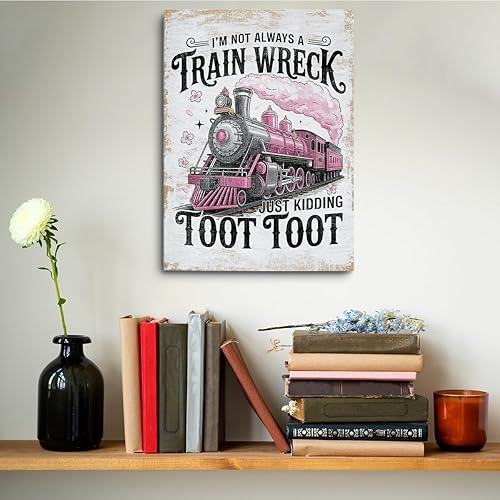 Miniatura 5 de Funny Train Decor Canvas Wall Art Wall Decor, Retro Sarcastic Mental Health Humor Sign Framed Prints Poster Artwork for Office Home Bedroom Nursery