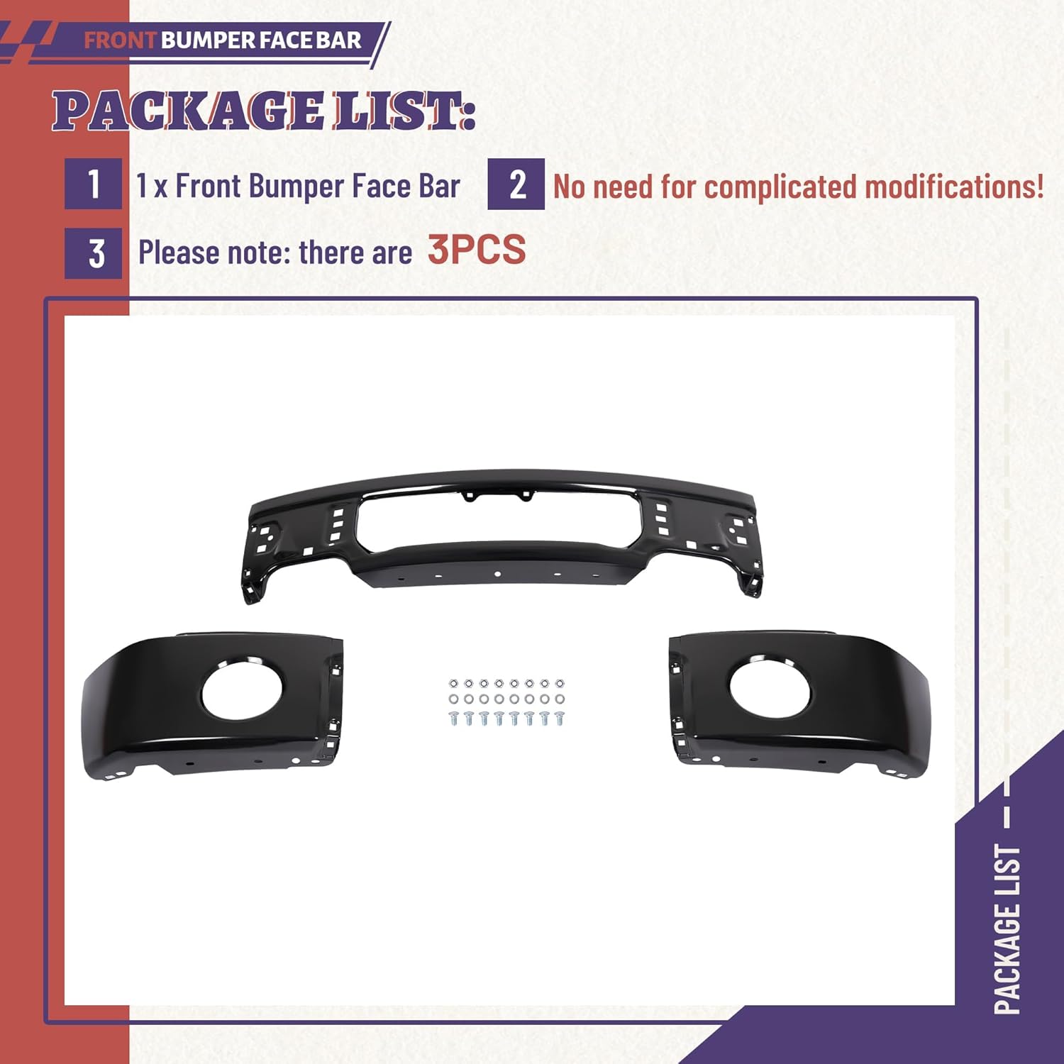 HECASA 3Pcs Front Bumper Face Bar Compatible with 2009-2014 Ford F150 W/O Fog Light Holes Replacement for 9L3Z17757DPTM FO1002413 Electrophoresis Black w/Fog Light Holes Steel Unassembled