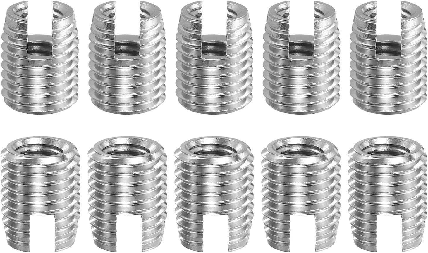 uxcell Self Tapping Threaded Inserts, 15pcs M5-0.8 Female to M8-1 Male 303 Stainless Steel Slotted Thread Repair Inserts Nuts, 10mm Long
