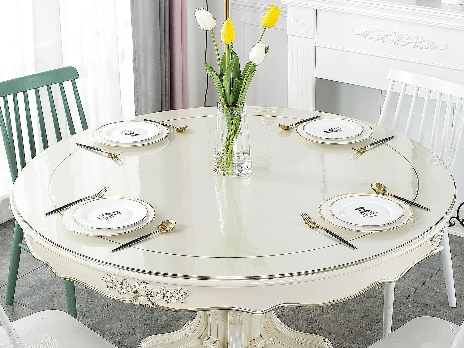 Deep Dream 1.5mm Thick 70 Inches Clear Round Table Protector, Round Table Cover, Tablecloth Protector, Table Protector for Dining Room Table & Office