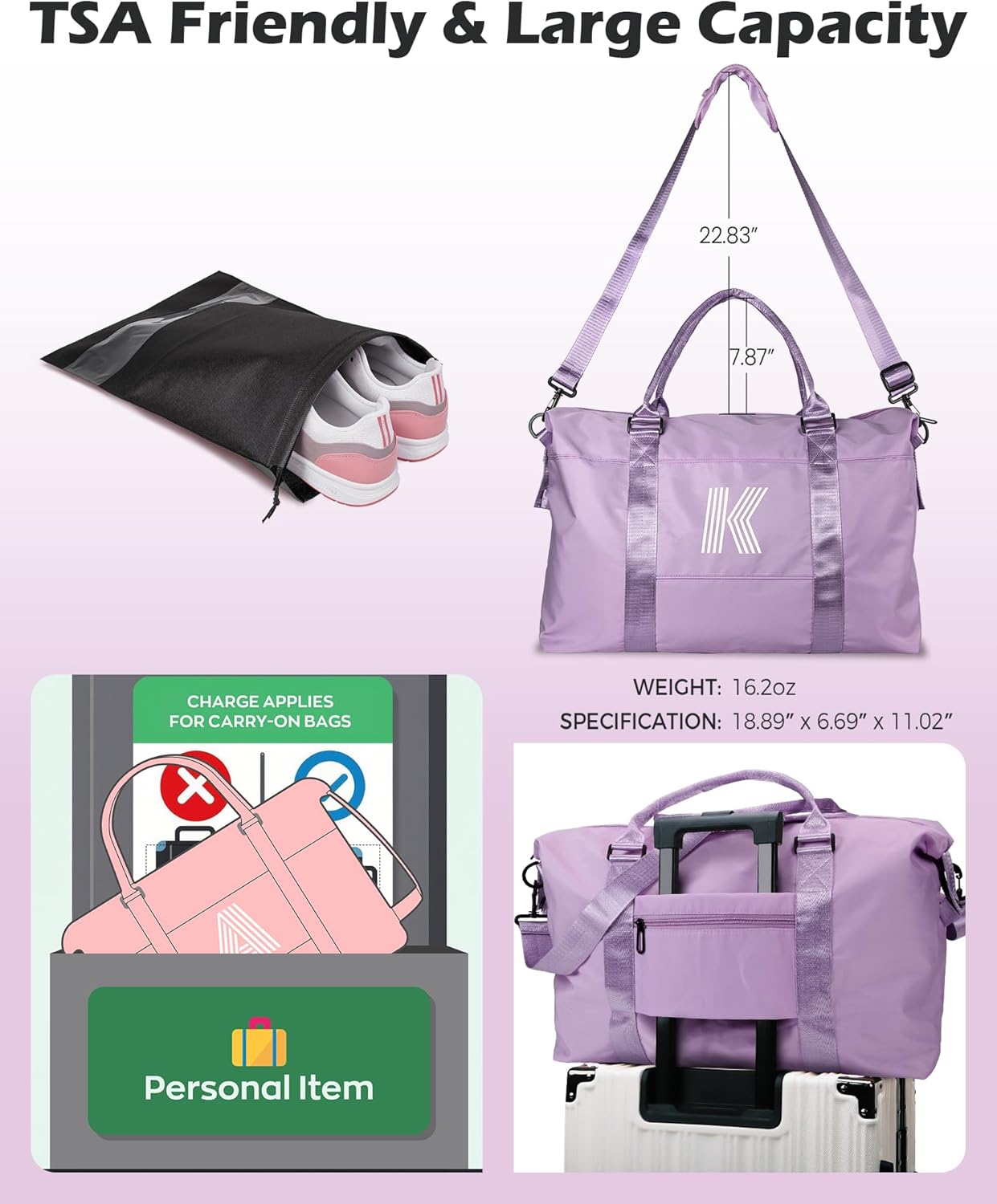 Birthday Gifts for Women, Initial Travel Duffel Bag, Daughter Gift from Mom,Personalized Weekender Bag，Monogram Overnight Bag Birthday Gifts for Women Gifts for Teen Girls (Letter W)