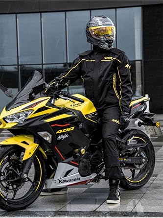 Motorcycle Rain Suit Reflective Waterproof Rain Gear 2 Piece Set with Jacket & Pant for Adult Cycling Riding Motorbike Suit