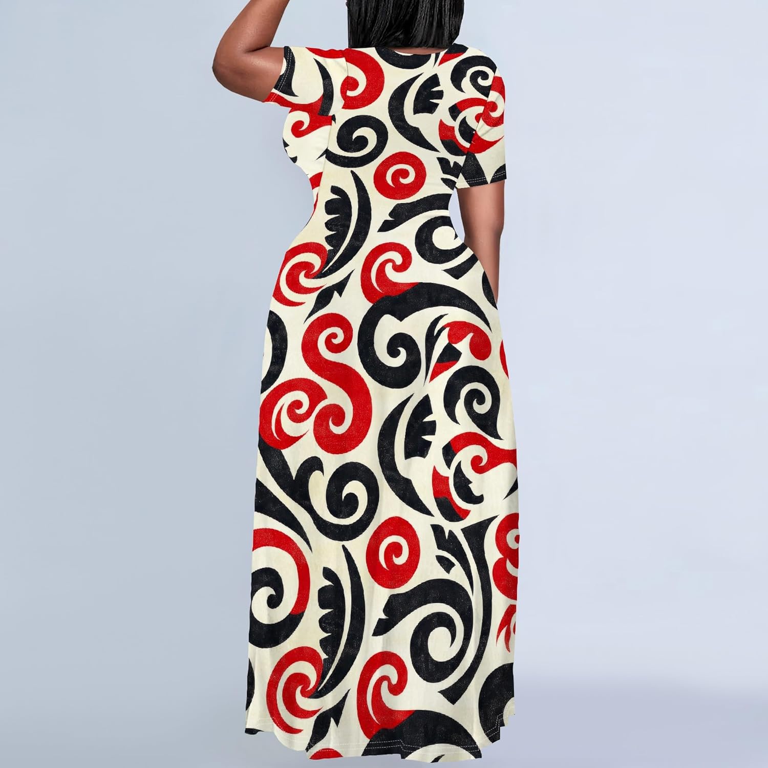 Plus Size Dress for Women Casual Crew Neck Short Sleeve Maxi Dress Oversized Summer Beach Dresses with Pockets - Image 4