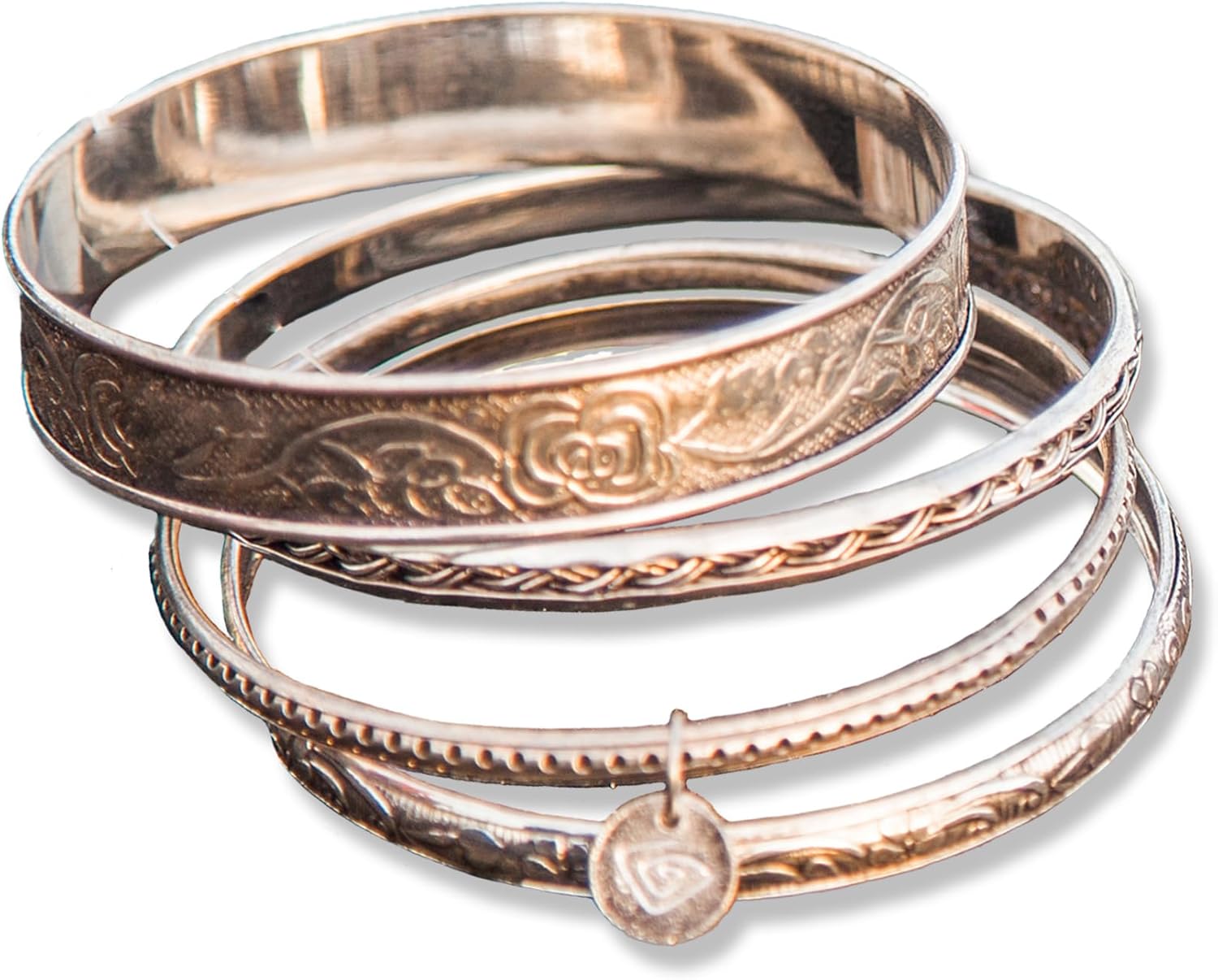 Alia Bangle Bracelets Set - Set of 4 Handmade Brass Bangles with Silver Plating - Durable & Lightweight Bangles for Women - Brass Jewelry with Purpose - A Perfect Gift for Her