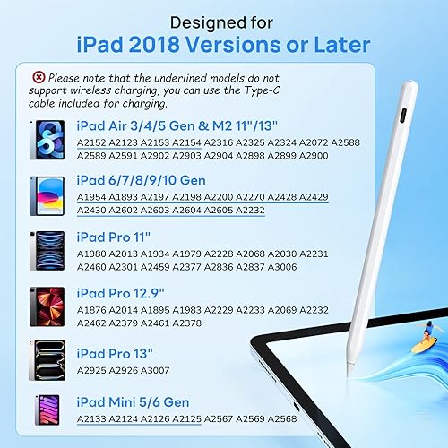 Miniatura 2 de Lápiz Apple de carga inalámbrica de 2 generación  Lápiz capacitivo para iPad con rechazo de palma compatible con Apple iPad 1098, iPad Mini 6, iPad