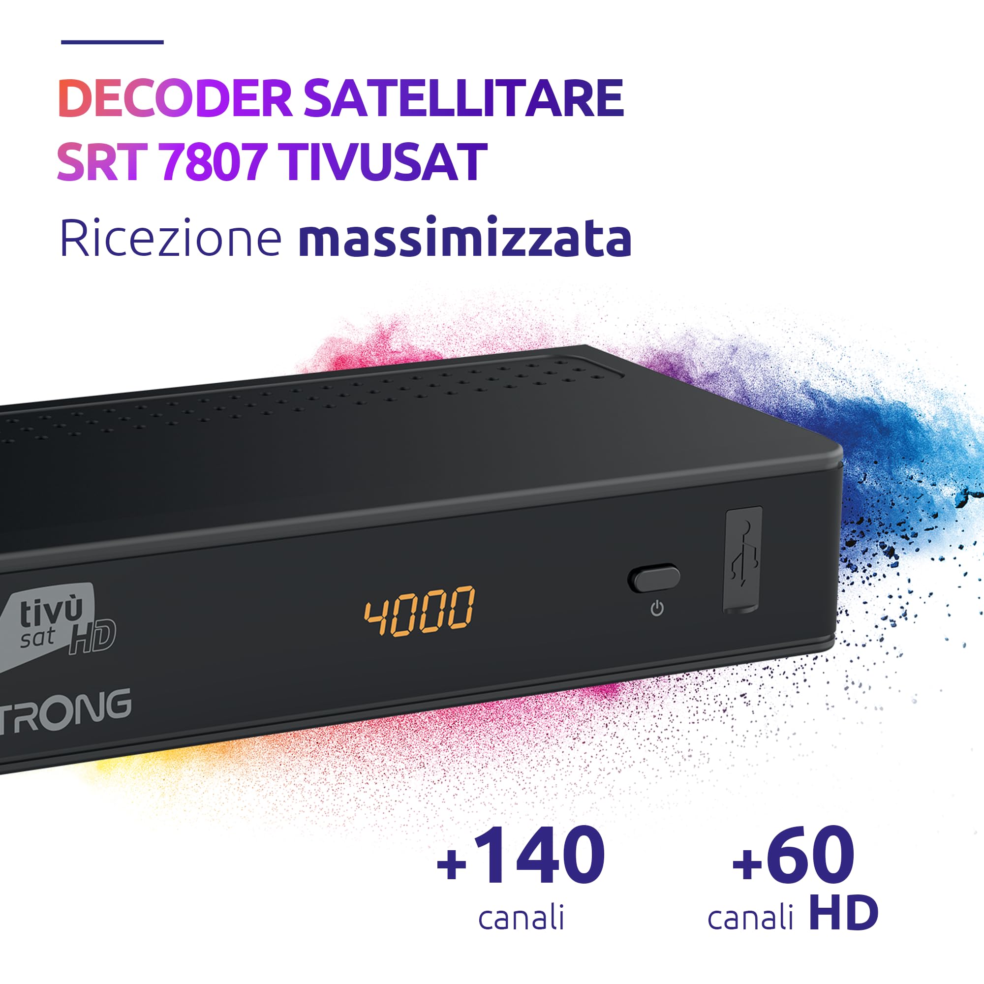 STRONG - Decoder Satellitare SRT7807TIVU - Tivùsat HD con Scheda Tivùsat Inclusa, Funzioni Smart - Tanta TV in HD - Facile da Usare - Nero