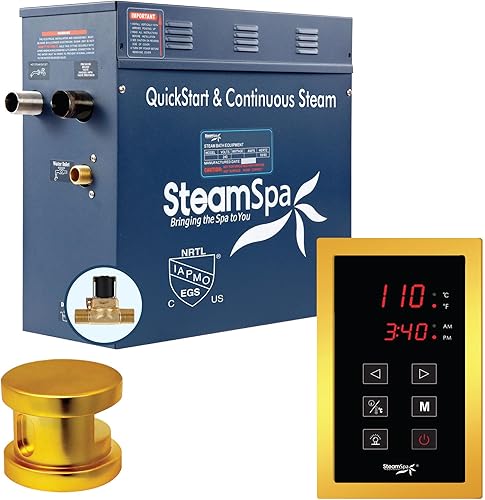 Miniatura 8 de STEAMSPA Generador de sauna de vapor de 12 kW, serie Sentry de 240 V, generador de vapor con pantalla táctil, cabezal de vapor, ducha de vapor