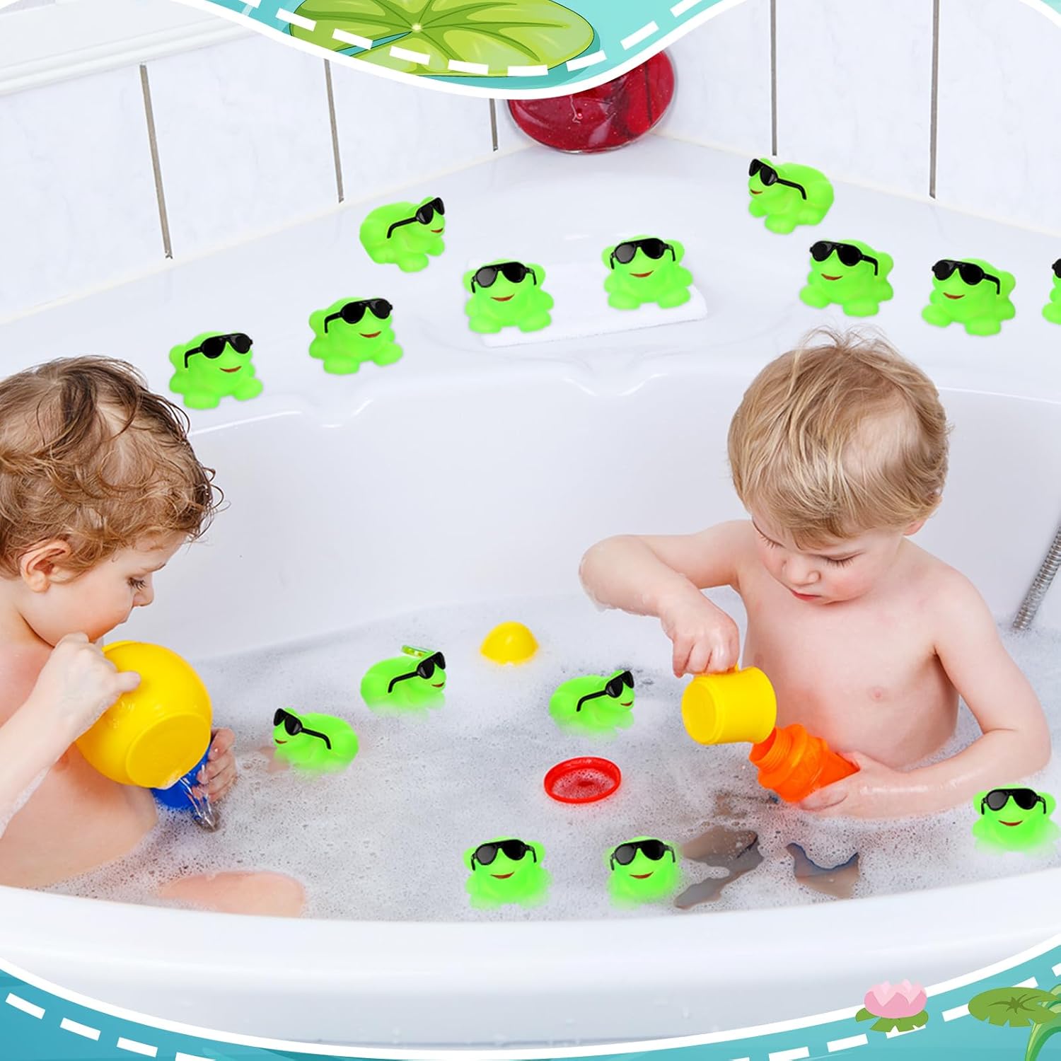 Halloscume 36 Pack Rubber Frogs Squeak and Floating Mini Glow in The Dark Frogs with Glasses Cute Swimming Bathtub Toy for Spring Party Favor