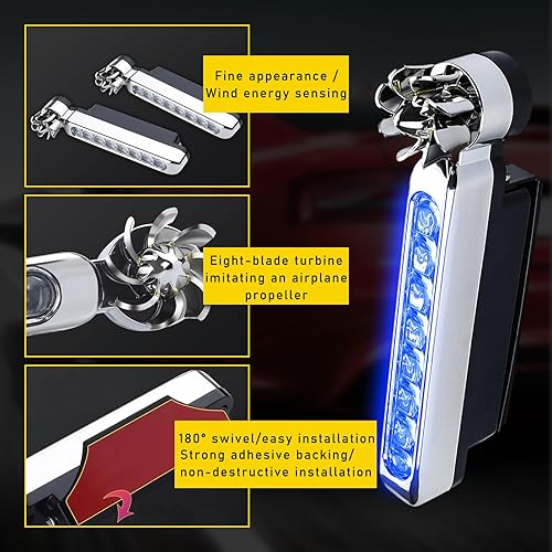 Miniatura 3 de Dickno 2 luces LED para vehículos, 8 LED impermeables, energía eólica para automóvil, luz diurna, luces LED de circulación diurna, sin necesidad de