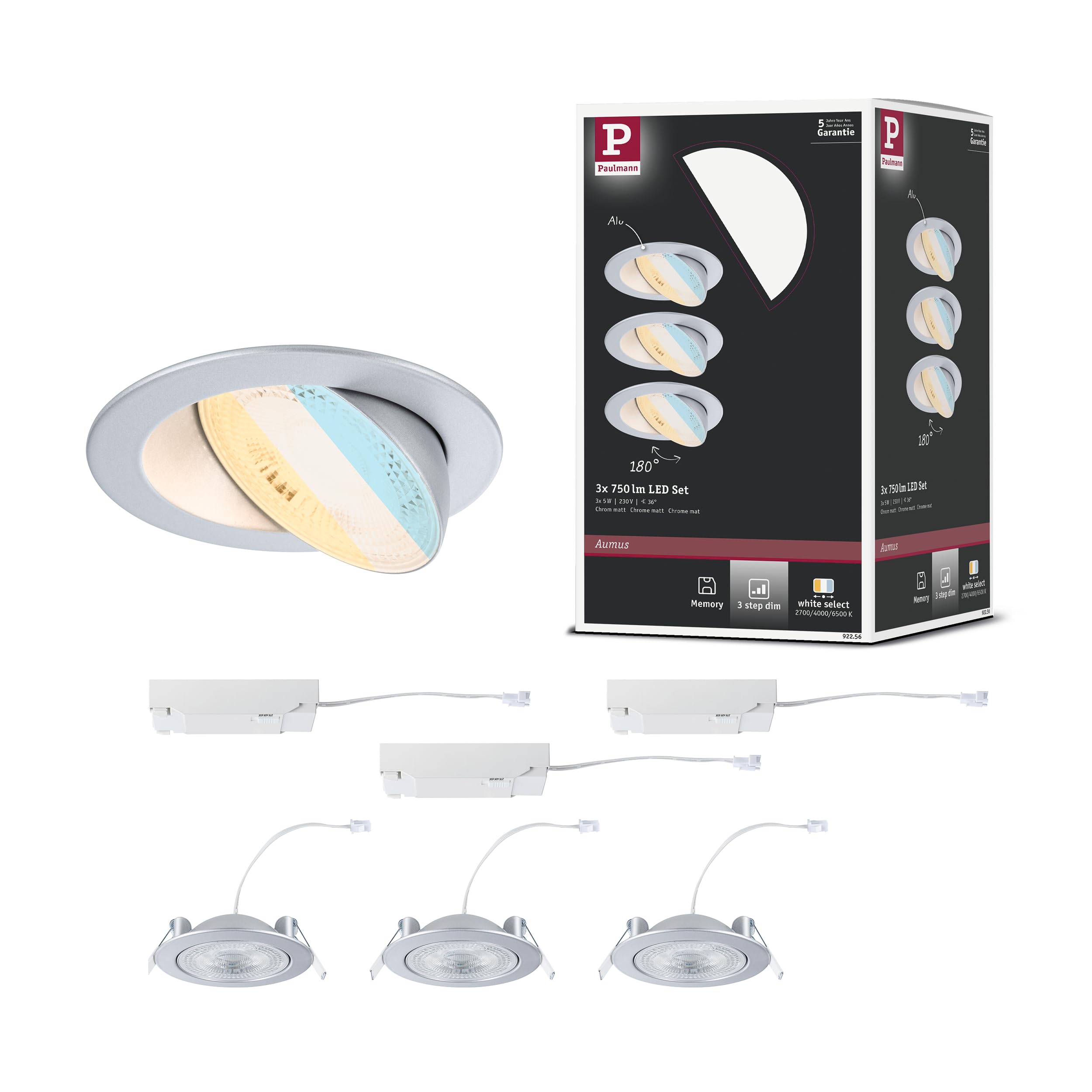 Paulmann EBL Set Aumus schwenkbar LED 3x750lm 2700-6500K 5W 230V Chrom matt