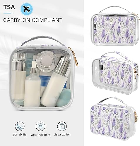 Miniatura 5 de Watercolor Purple Lavender Clear Toiletry Bag for Traveling,2 Pack Makeup Cosmetic Bag with Zipper,Travel Bag for Toiletries,Travel Essentials