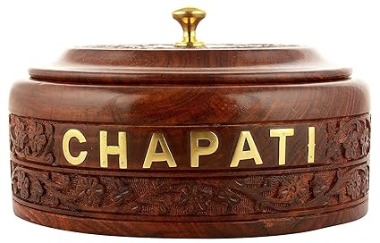 NABZ Crafts Wooden Hot Pot Casserole Dish with Lid, Tortilla Bread Chapati Keeper/Wood Carving Gorgeous Chapati Box Serve Casserole || Brown (BIG SIZE 9 INCH)