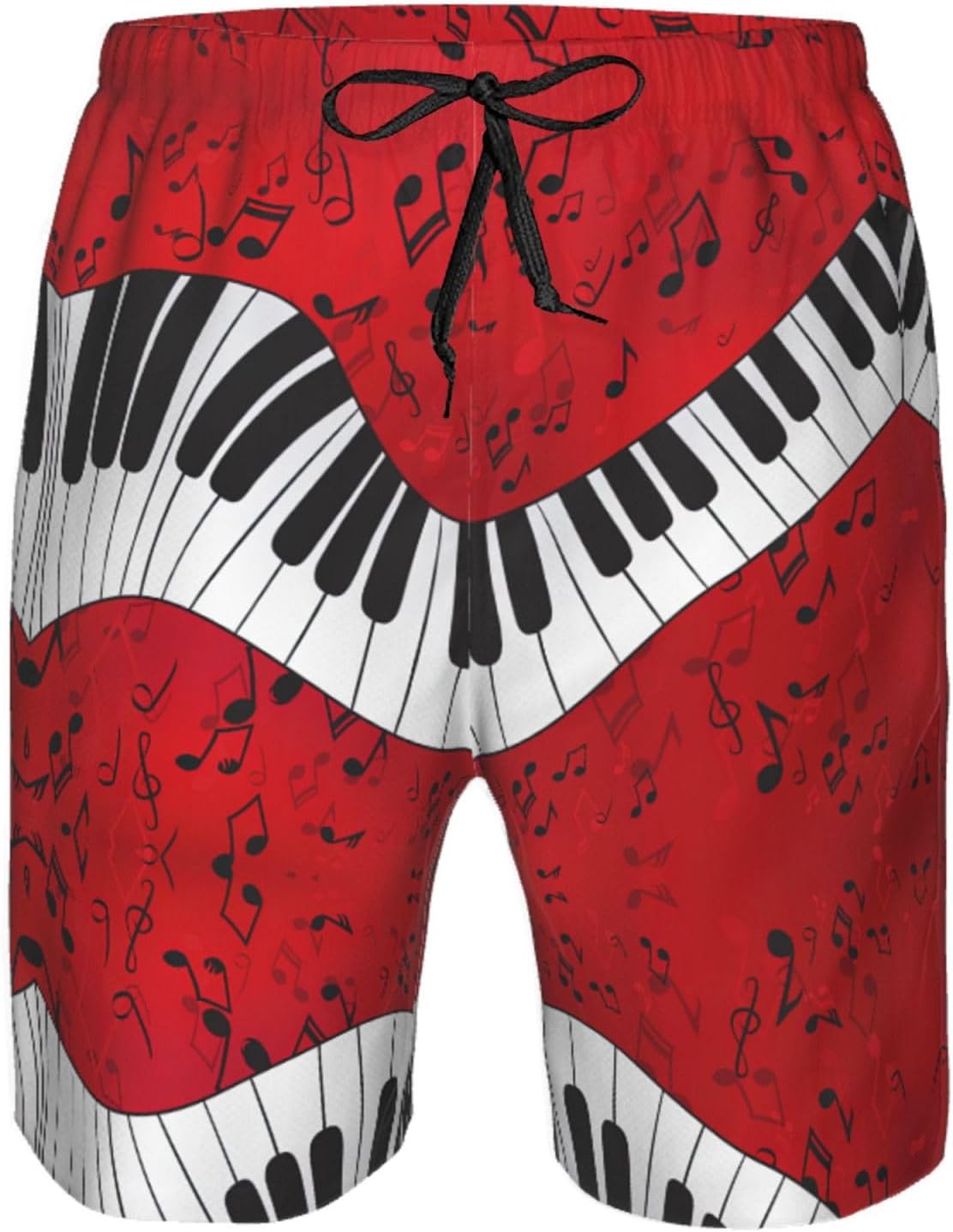 Music Note Piano Print Mens Casual Shorts Drawstring Summer Beach Stretch Shorts Novelty Swimtrunks White