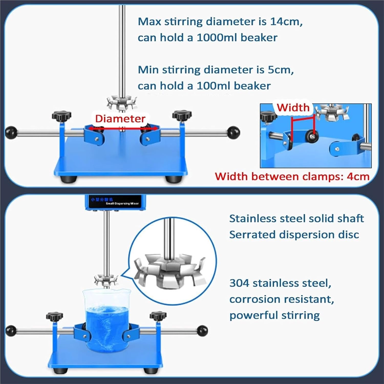 High-Speed Lab Disperser with LCD Display, 6000RPM Electric Stirrer, Adjustable Height, 5-14cm Clamping Diameter, Ideal for Mixing Lab Liquids, Paints, and Resins