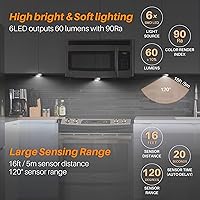 Vista 2 de STAR-SPANGLED Paquete de 6 luces con sensor de movimiento de 2.8 pulgadas para interiores, funciona con pilas AAA, luz LED para pegar en escaleras