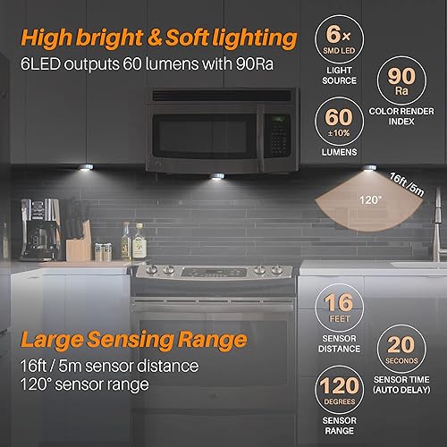 Miniatura 2 de STAR-SPANGLED Luces con sensor de movimiento para interiores, luces de disco de alto CRI para escaleras, funciona con pilas, luz nocturna LED para