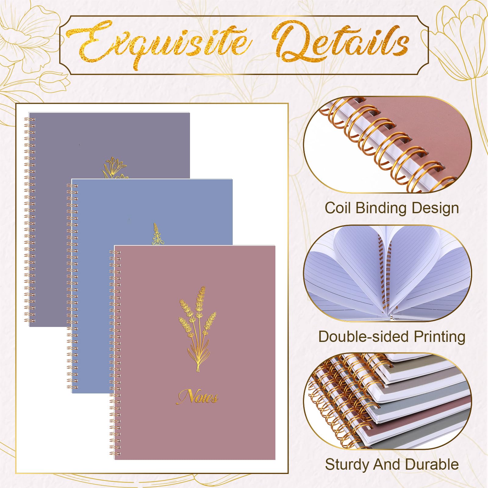 Resurhang Juego de 6 cuadernos estéticos en espiral, diario en espiral de 8.5 x 11 pulgadas con tapa dura para mujeres, 120 páginas A4, cuadernos florales para estudiantes, trabajo, escuela, oficina
