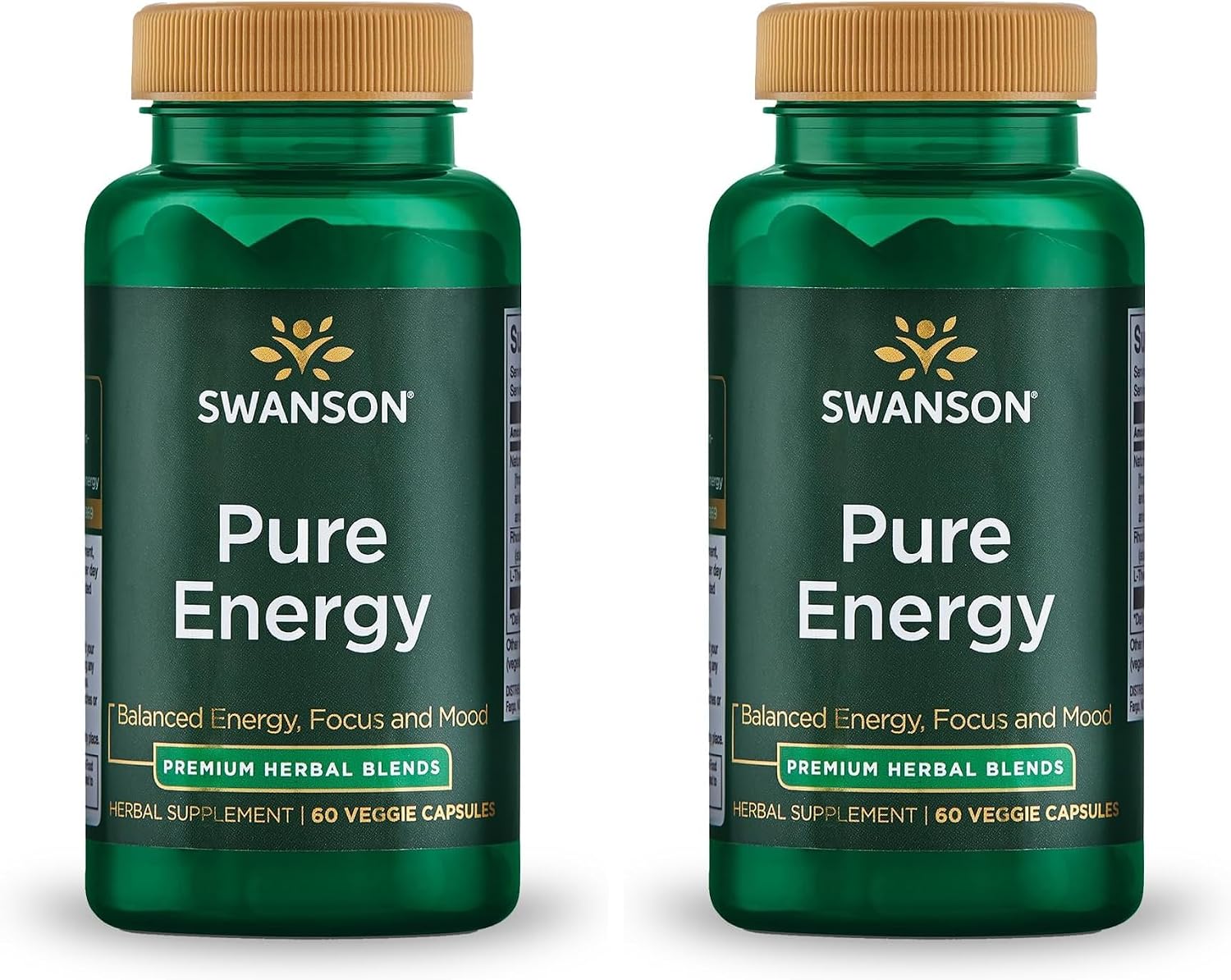 Swanson Pure Energy Metabolism Concentration Focus Support Stress Management Adaptogenic Herbs Herbal Supplement 60 Veggie Capsules (Veg Caps) Vegan