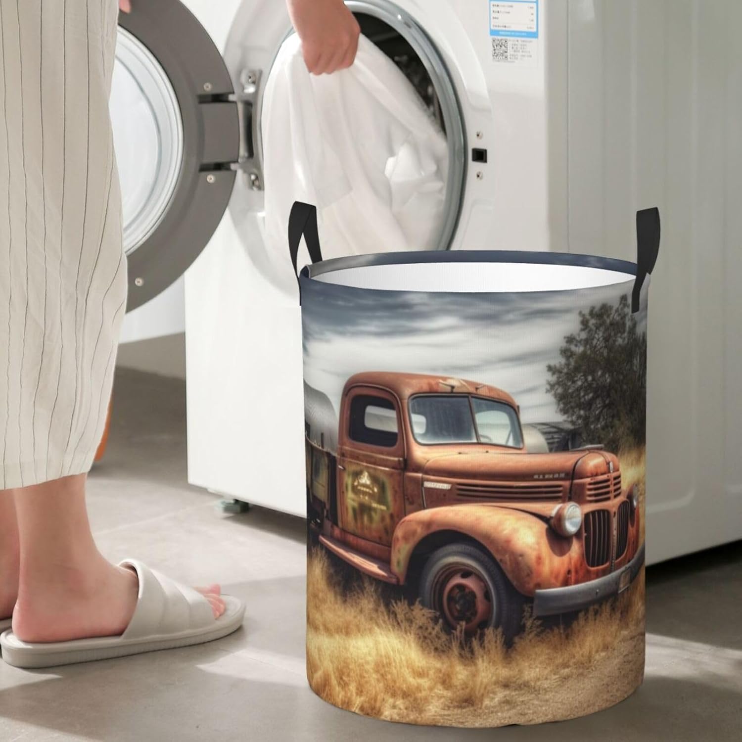 Old Truck Car Laundry Basket Large Dirty Clothes Hamper with Handle Waterproof Collapsible Storage Organizer Bin Tall Laundry Hamper Toy Organizer for Home Storage Medium