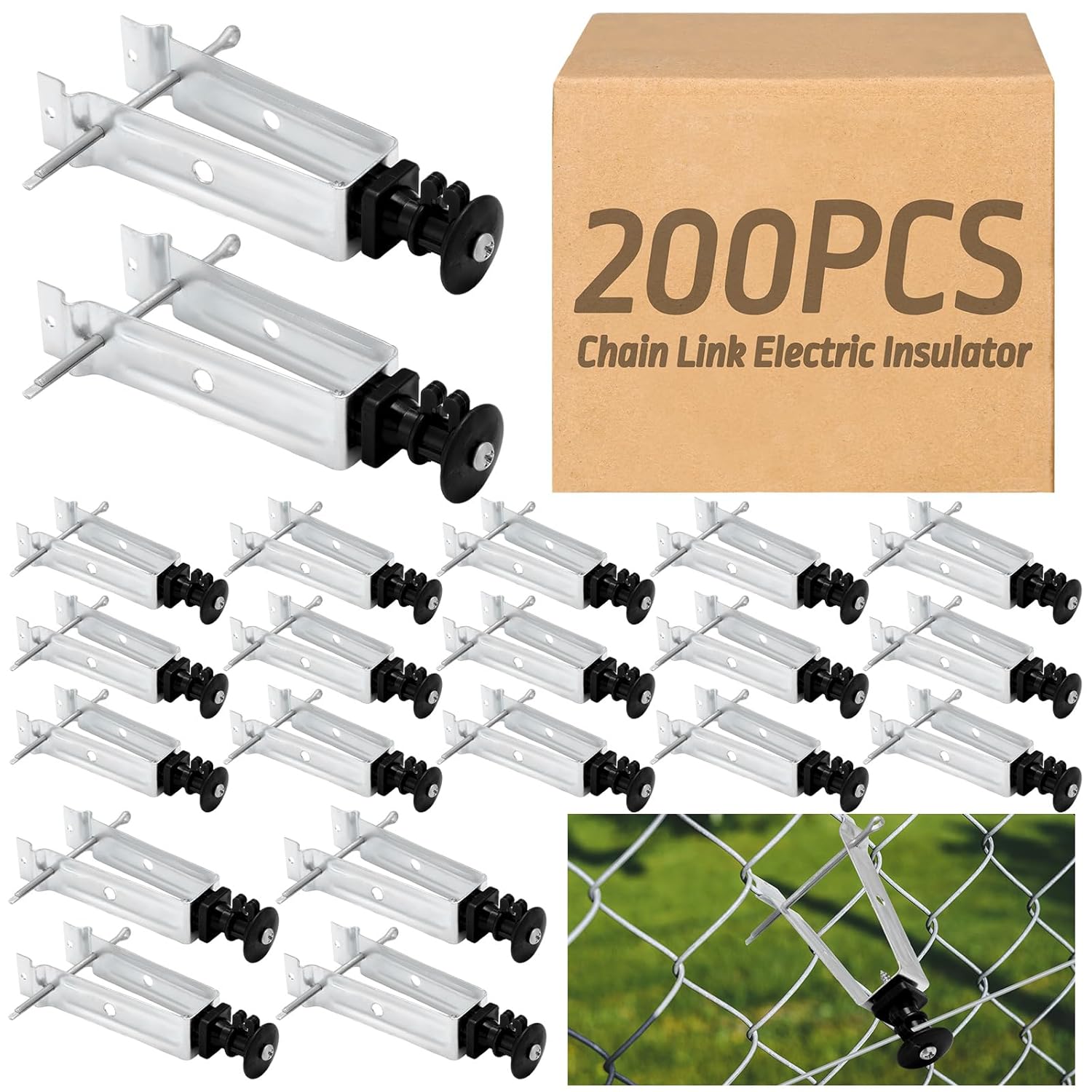 Tondiamo Chain Link Insulator Electric Fence Stainless Steel Insulator T Post Extender Wire Holders for Chain Link and Studded T & U-Posts Tubing(Black,100 Pcs)