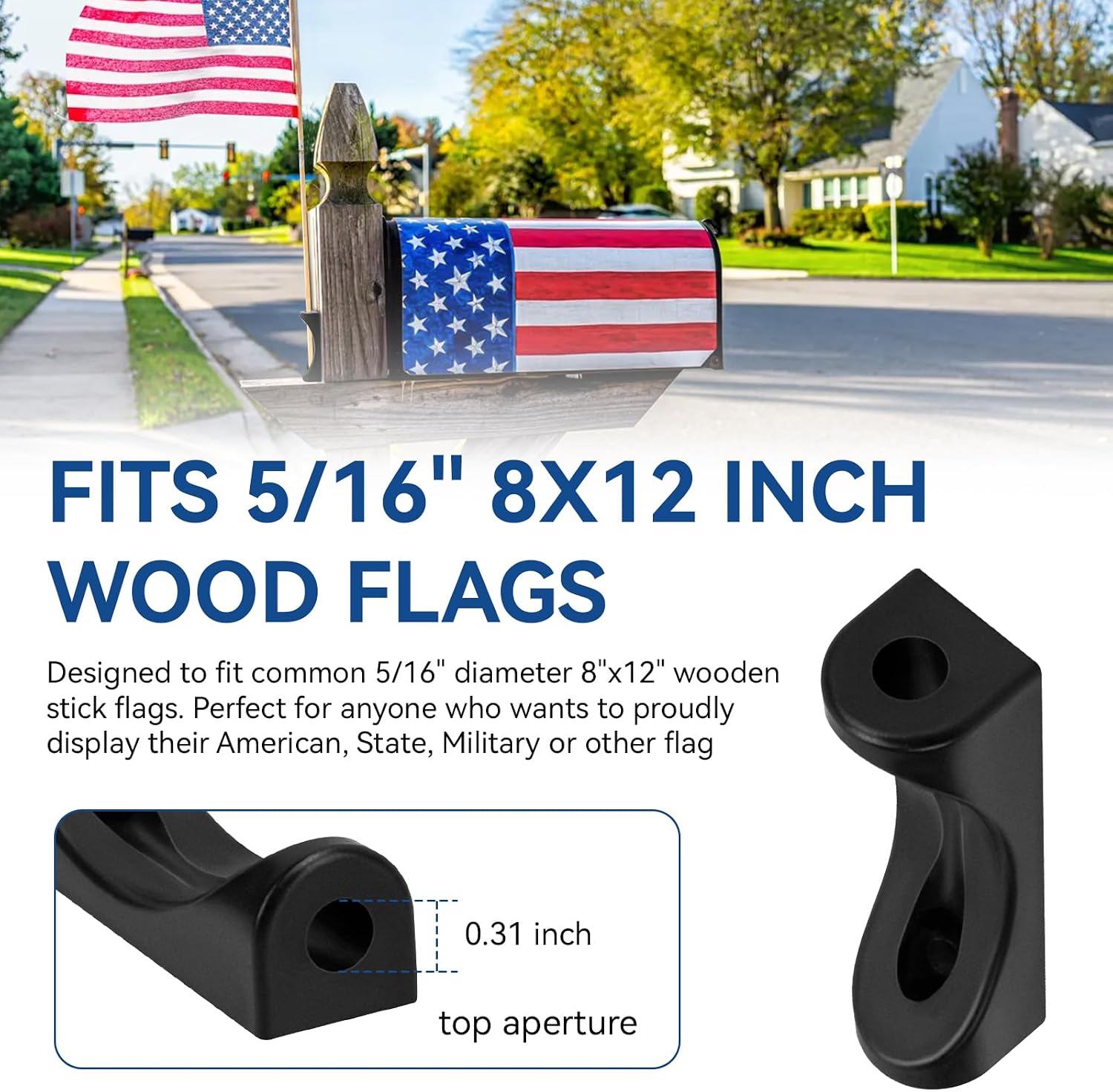 Small Flag Pole Holder, Stick Flag Holder Fits 5/16" 8x12 Inch Wooden Flags