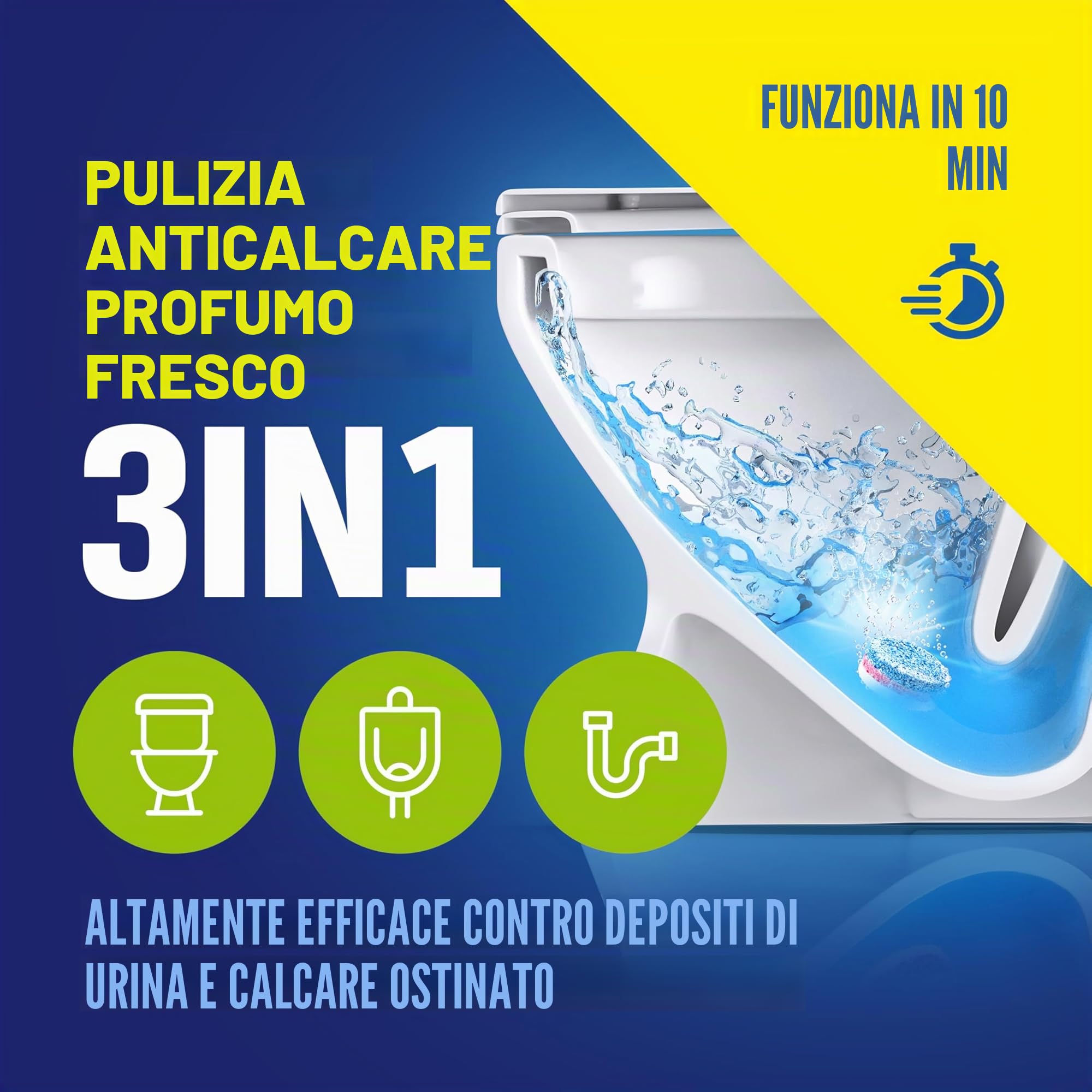 Schede per WC a 3 fasi, formula di eucalipto, fresca, 35 pastiglie