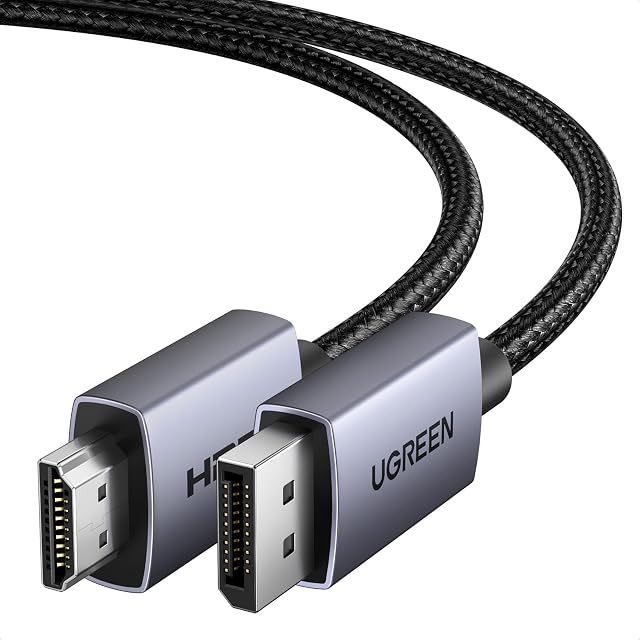 UGREEN Cavo DisplayPort a HDMI 4K 30Hz 2K 60Hz 1080P 120Hz DP HDMI 2M | 10.2Gbps HDR HDCP Unidirezionale DP a HDMI Guscio in Alluminio Treccia di Nylon Compatibile con Monitor Proiettore Portatile