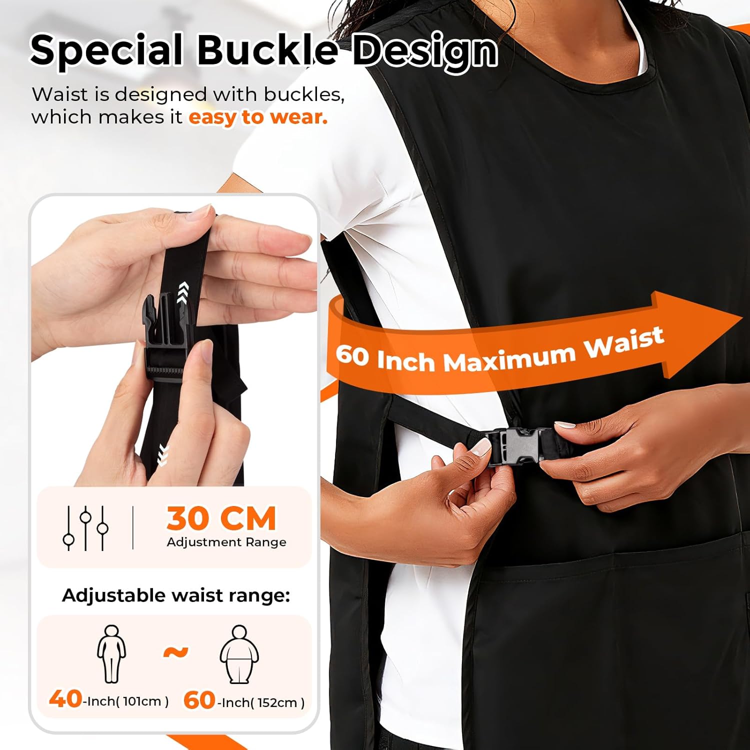 Noverlife Barber Vest, Sleeveless Hairdresser Smock, Unisex Cobbler Apron with 4 Pockets for Working, Side Strap Snap Closure - Image 3