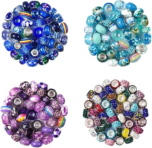 Miniatura 8 de Aipridy Surtido de cuentas de agujero grande europeo, cuentas espaciadoras de diamantes de imitación para manualidades, abalorios, pulseras y joyas