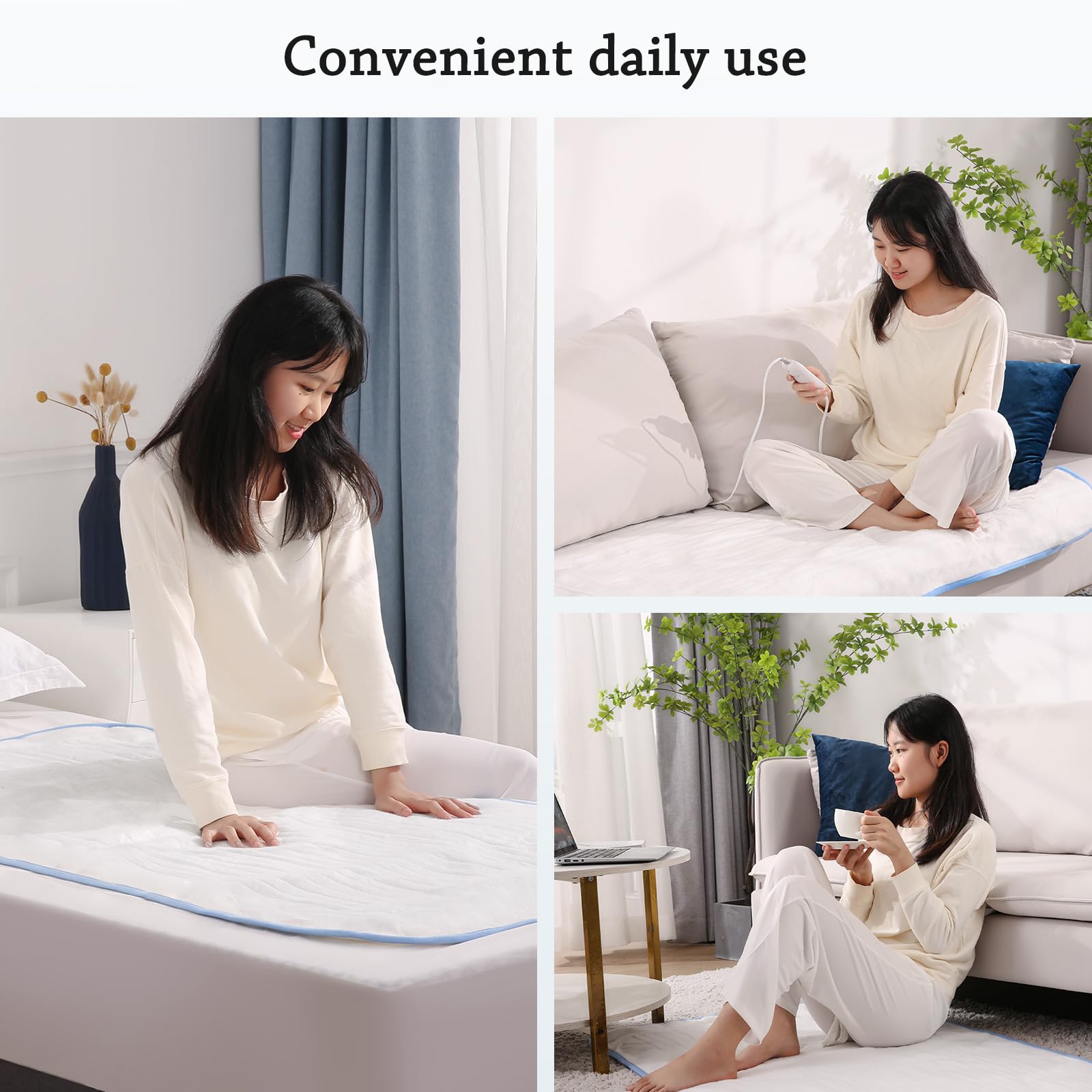Cubrecolchón Calefactor Eléctrico con 4 Niveles de Calor, Calentamiento Rápido, Apagado Automático después de 10 Horas, Lavable a Máquina, Protección contra Sobrecalentamiento y 150 x 80 cm