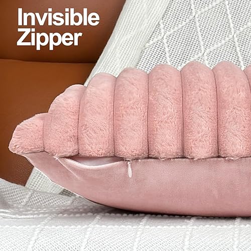 Miniatura 4 de Juego de 2 fundas de almohada de 12 x 20 pulgadas, fundas decorativas de piel sintética para cama, funda de almohada suave y esponjosa con respaldo