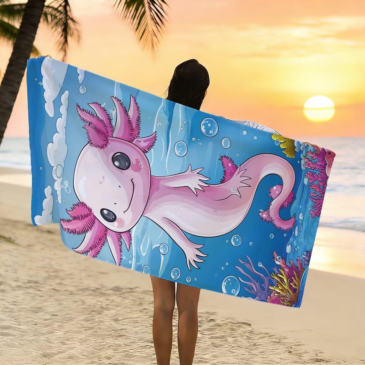 Ręcznik plażowy uroczy 90 x 200 cm, bardzo duży ręcznik z mikrofibry, 2 szt., bez piasku, ręczniki plażowe z mikrofibry dla dorosłych niezbędne w podróży, lekkie, szybkoschnące, ponczo do pływania