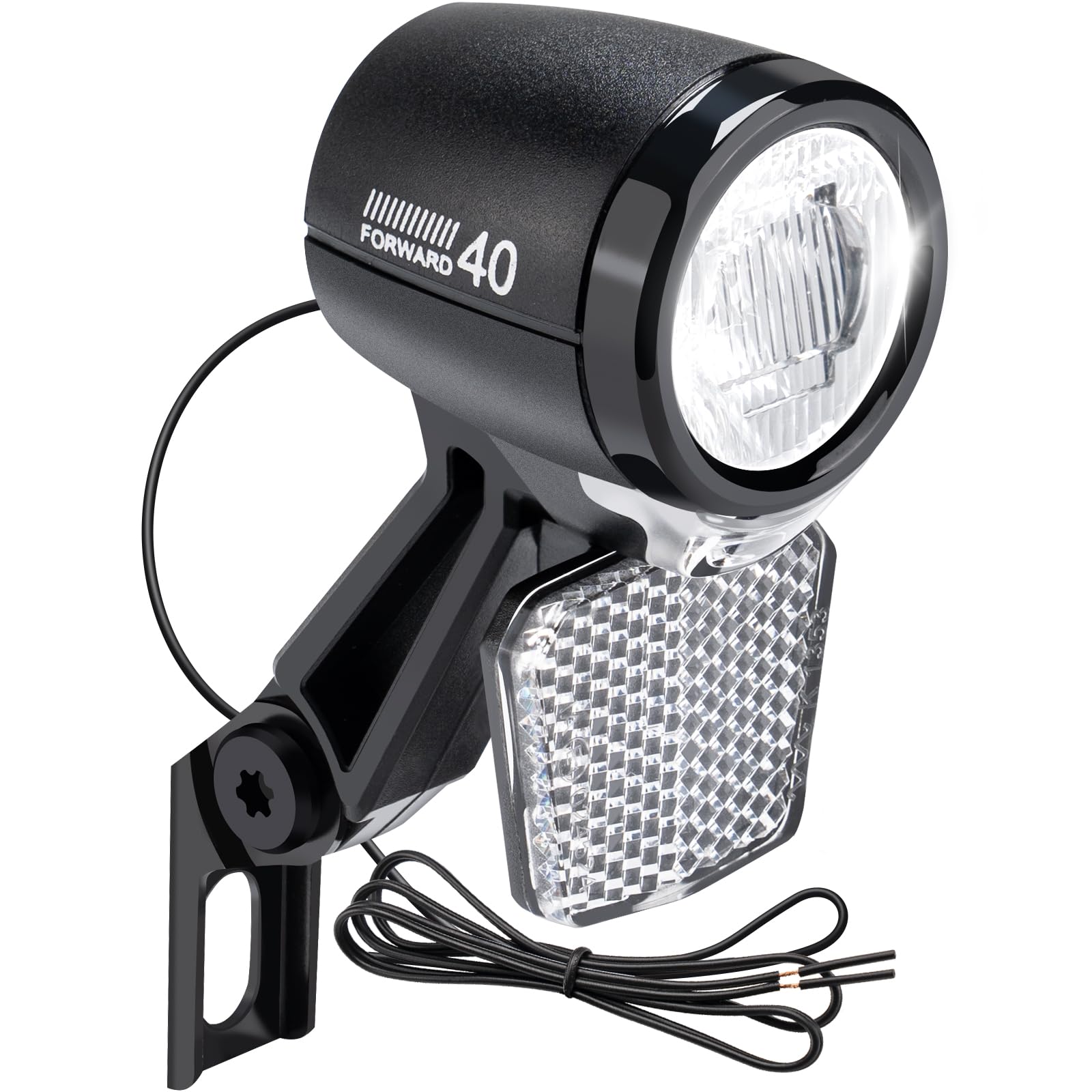 LED Fahrradlicht 40 LUX mit Reflektor und StVZO Zulassung, Fahrradlampe, Fahrrad Frontlicht, Fahrradleuchte vorne, Scheinwerfer mit Aluminium-Kühlplatte, schwarz