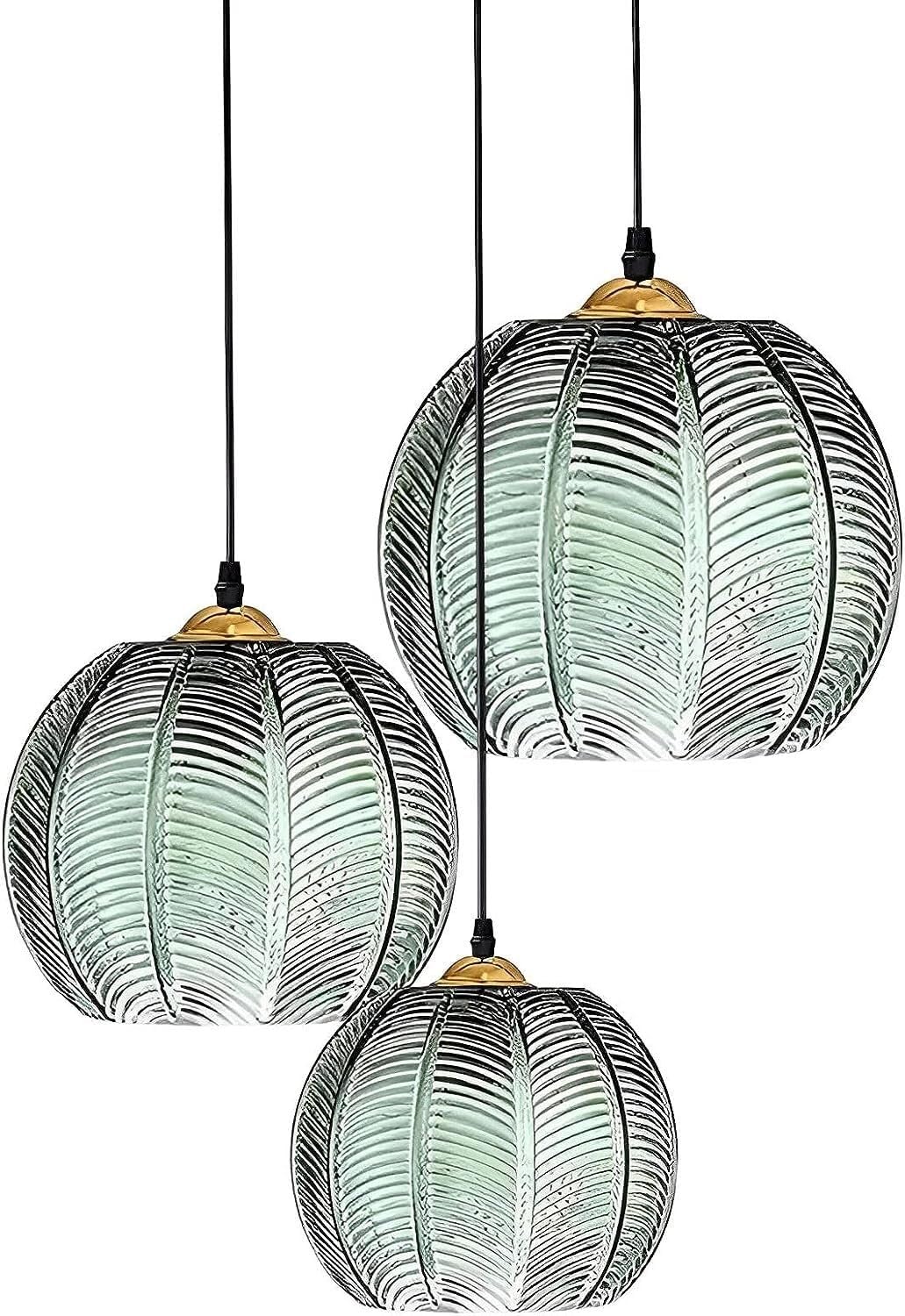 FZQSXAZU Pendant Light Ceiling Shade Nordic Blown Glass Warehouse Cluster Modern Green Hanging Spherical Round Chandeliers Lamp for Dining Room Living Bedroom Farmhouse