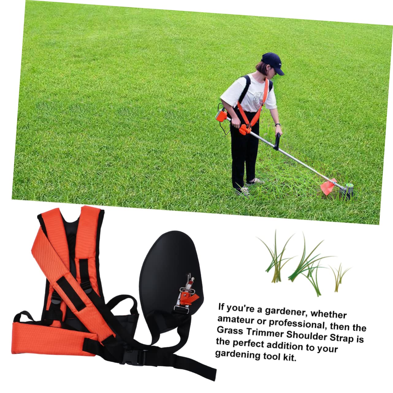 Happyyami Cinturón Acolchado para Desbrozadora y Doble Correa de Hombro Ajustable para Jardín Uso Exterior Soporte Cómodo Duradero