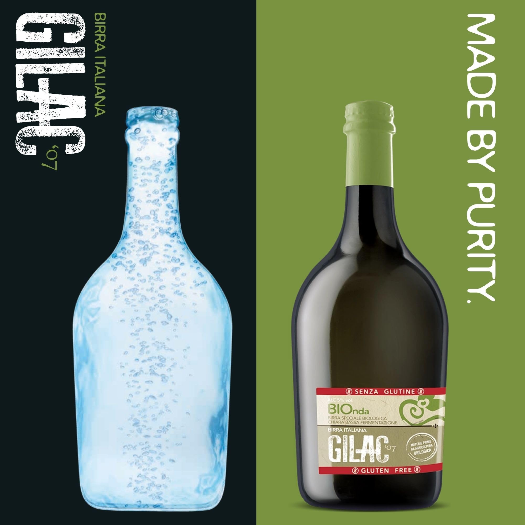 GILAC BIOnda - Birra senza glutine Biologica 6 x 75cl - Birra artigianale Italiana Non Filtrata e Non Pastorizzata, Birra Lager Chiara Raffinata e Rinfrescante - Birre artigianali Made in Italy