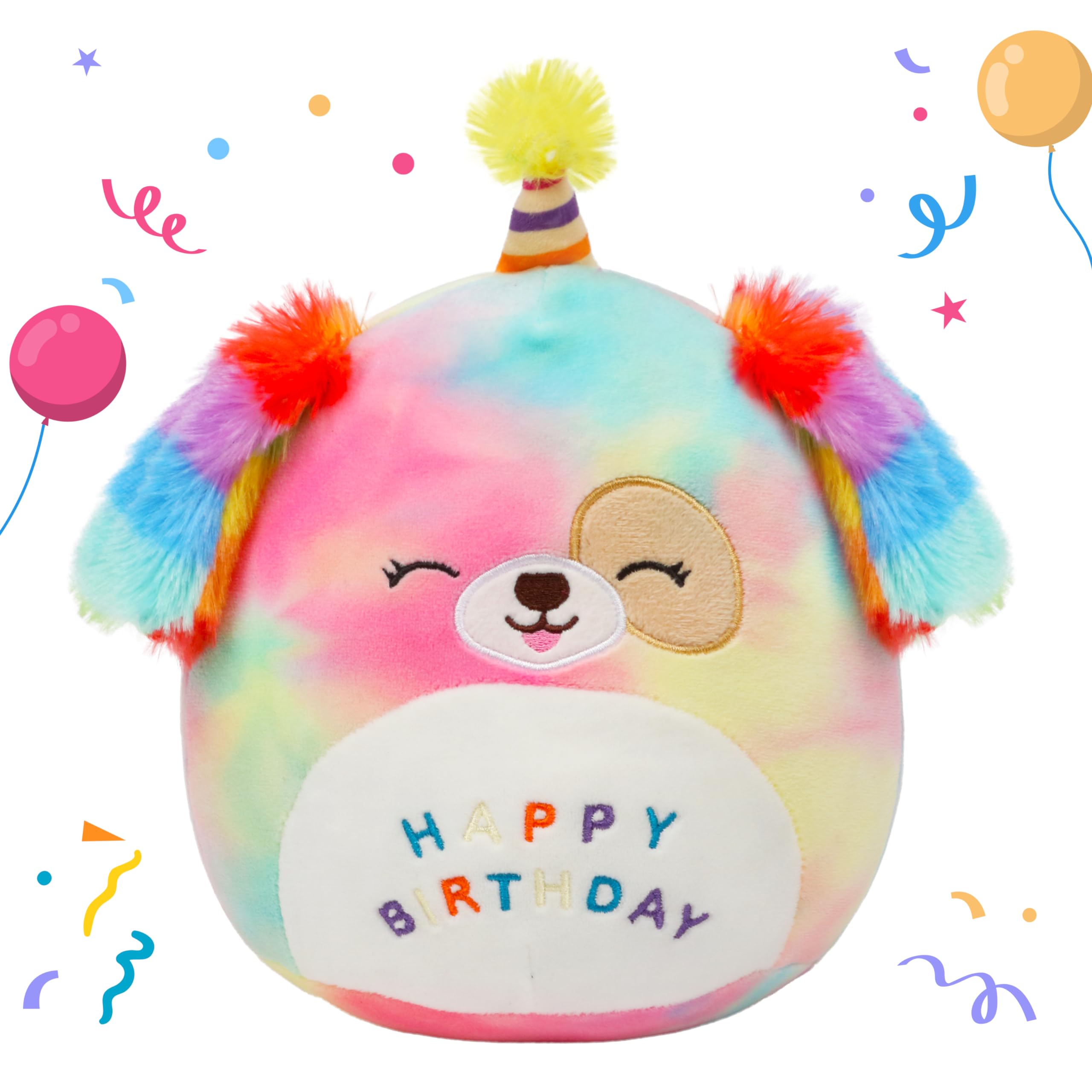 Easfan 8’’ Rainbow Birthday Dog Plush Pillow Soft Puppy Plush Toy Cute Dog Stuffed Animal Birthday Gifts for Kids Toddlers