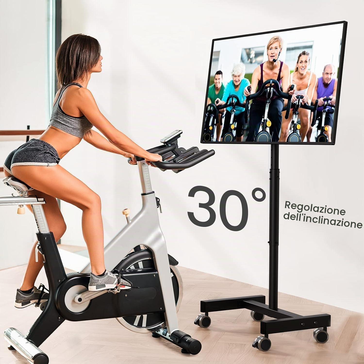 PERLEGEAR Supporto TV da Pavimento con 4 Ruote per Schermo da 13 a 43 pollici, 30° Inclinabile Porta tv da Terra Mobile fino a 20 kg, Carrello porta tv con 8 Regolabile in Altezza, Max VESA 200x200mm