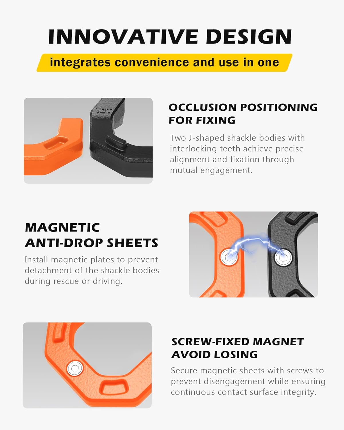 Separate D-Ring Shackles, 2Pack 3/4" Separate D-Ring Shackles 7/8" Pin, 57320lbs Breaking Strength, Heavy Duty Forged Steel, D-Ring Towing Winch Shackle for Recovery, 4x4 Off-Road, BlackOrange - Image 4