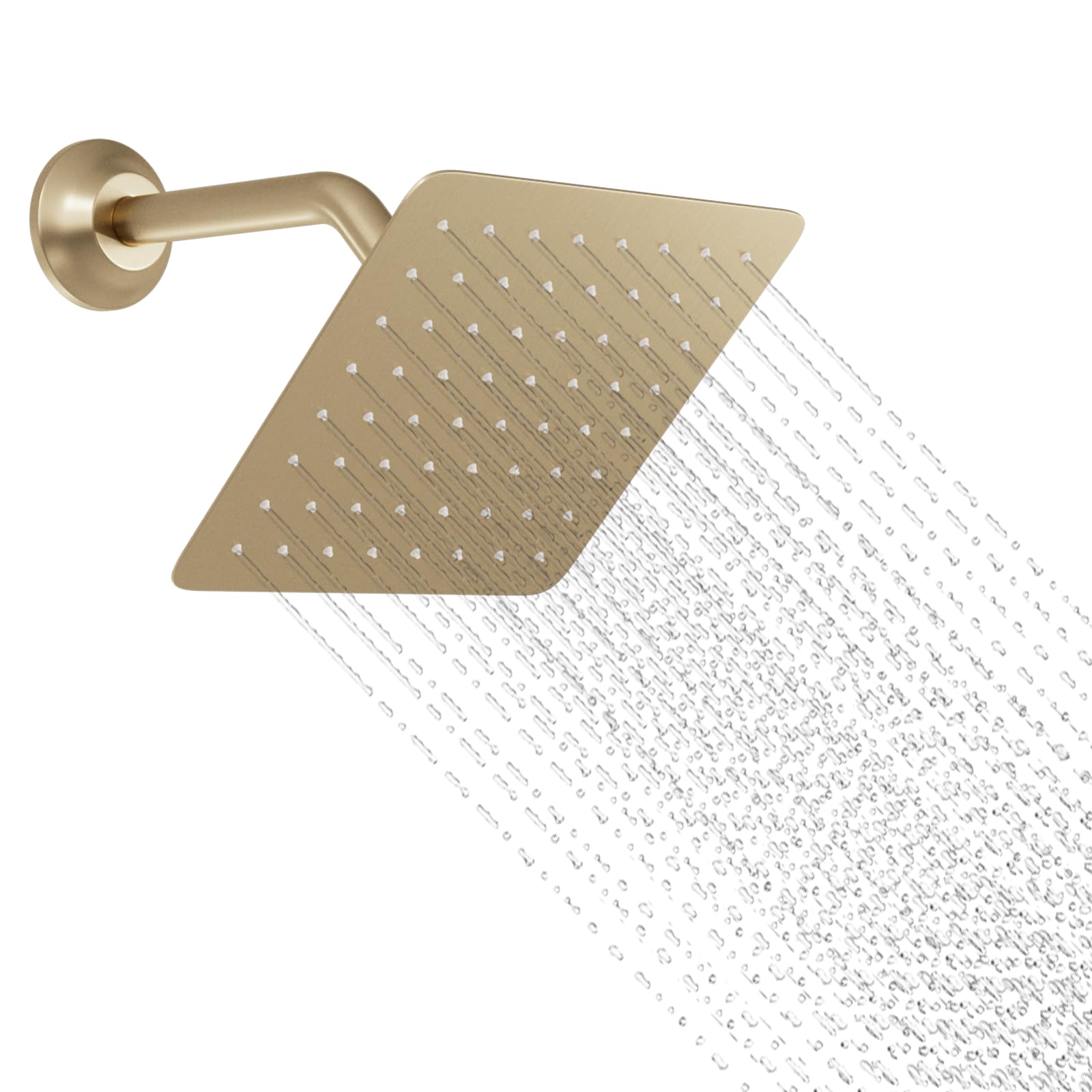 KAITAIHD Brushed Gold Shower Head 8 inch Ultra Thin Square Shower Head with Shower Arm, Wall Mount