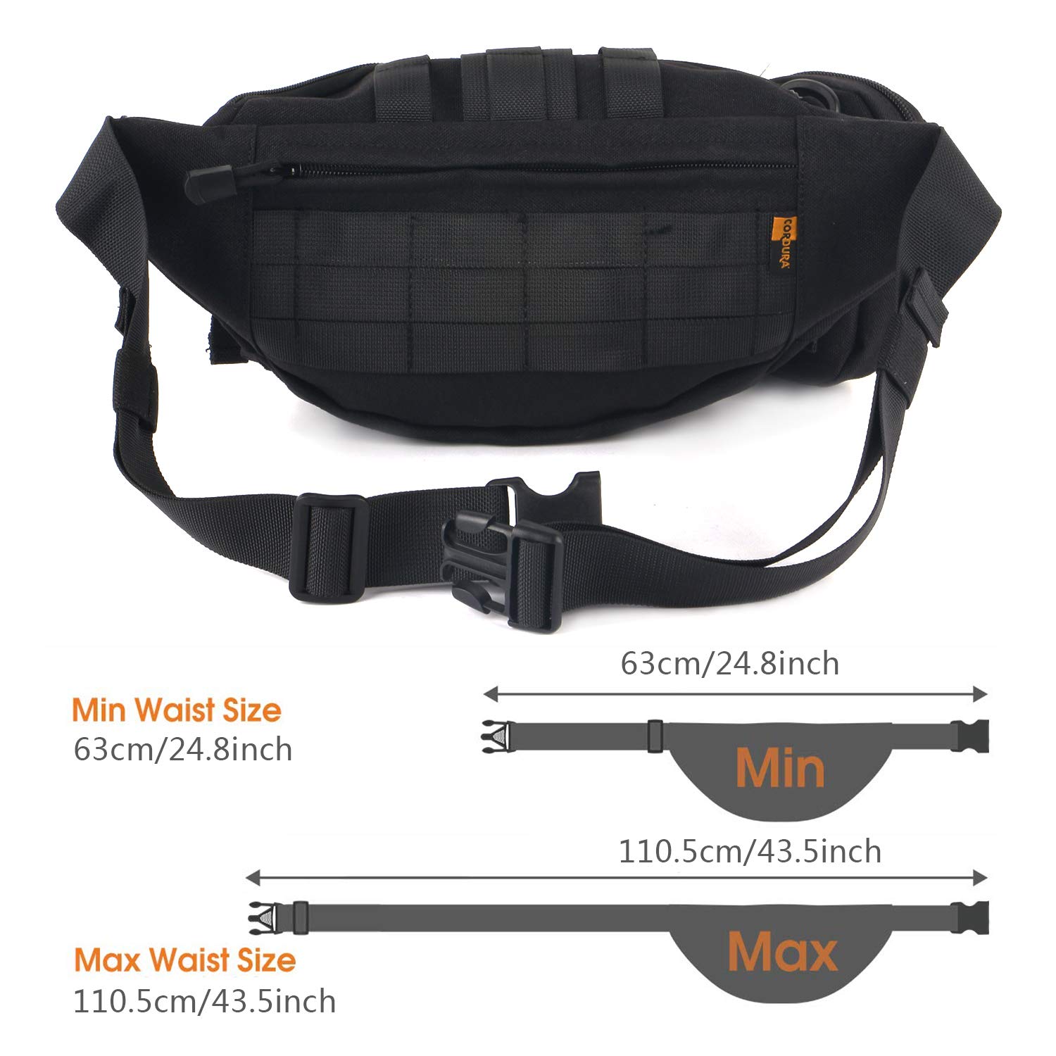 Sac de Taille Tactical Fanny Packs 9 Poches zippées Ceinture réglable Sport Bum Bag Femmes et Hommes pour la randonnée, Le vélo, la pêche, la Chasse