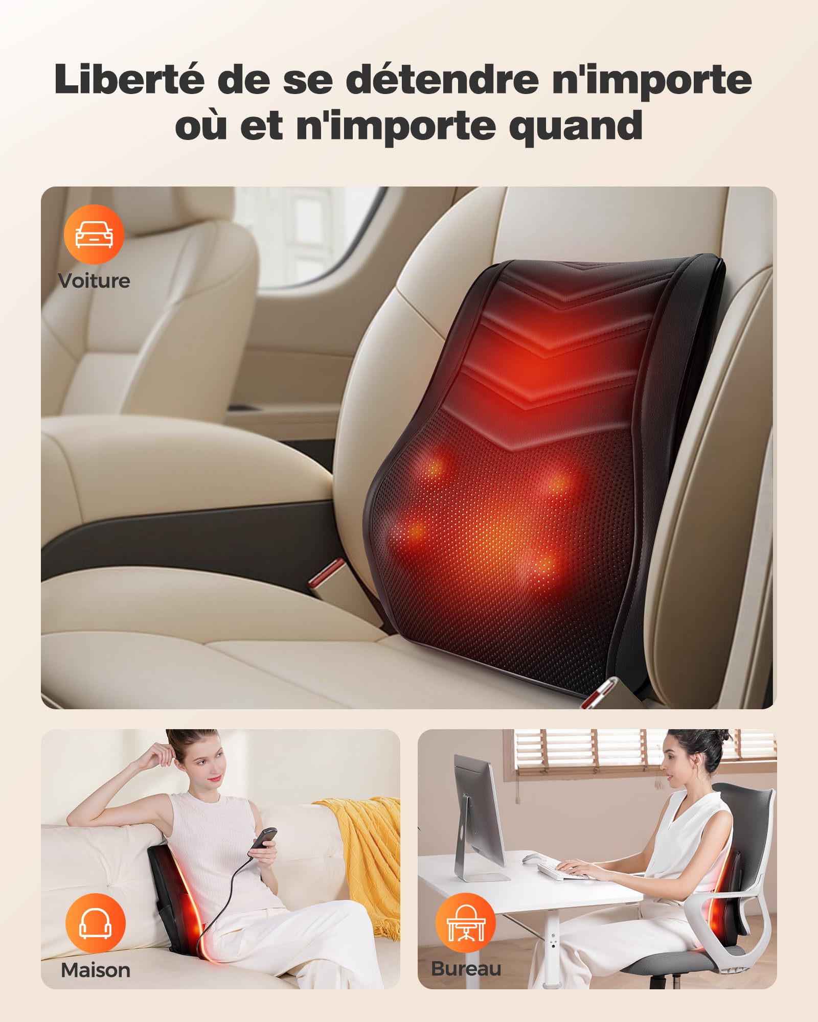 Boriwat Masseur Dos et Cervicales, Massage Shiatsu 16 Nœuds, Chaleur 2 Zones & 2 Niveaux (38‑59°C), Grand Taille 38 cm, Massage Cervicales et Cou, Nuque, Épaules, Lombaires, Jambes, Cadeau Homme Femme