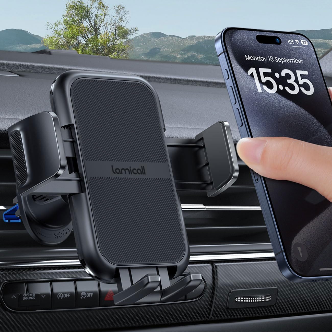 Lamicall 2025 Wider Clamp & Metal Hook Car Phone Holder Vent [Thick Cases Friendly] Phone Holders for Your Car Mount Automobile Hands Free Cradle Air Vent for iPhone 16 15 14 13 Pro Max Smartphone