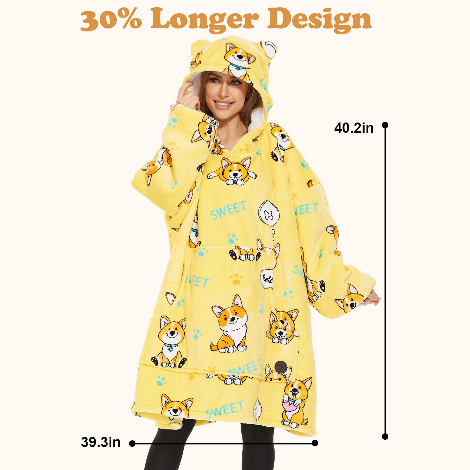 THREE POODLE Felpa Coperta Oversize con Cappuccio, Felpa Gigante Coperta Indossabile con Maniche, Coperta con Cappuccio Ultra Morbida e Calda, Cozy Hoodie Felpa Pile per Donna,Uomini e Bambini, Regalo