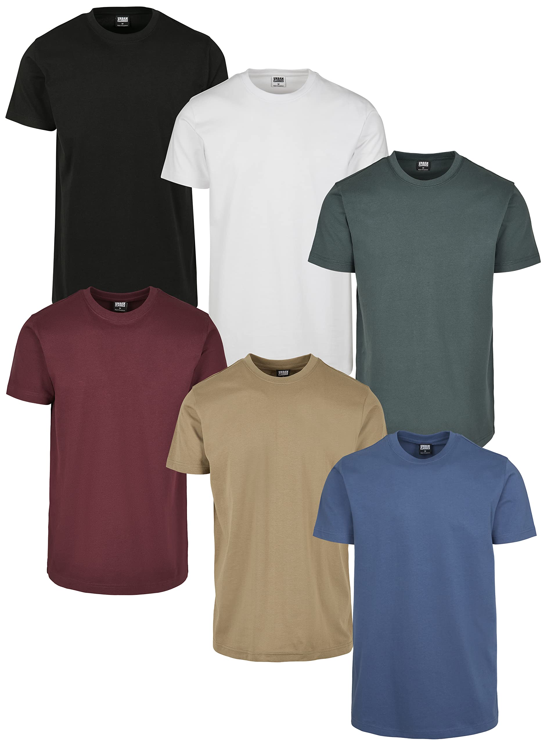 Urban Classics Herren Basic Tee 6-Pack T-Shirt, Black White Redwine Bottlegreen Khaki Vintageblue, XXL