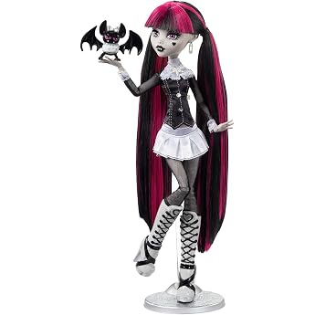 Monster High - Draculaura Black and White Reel Drama Collectible Doll, Doll Size and Life Size Poster, Horror Movie Design, T