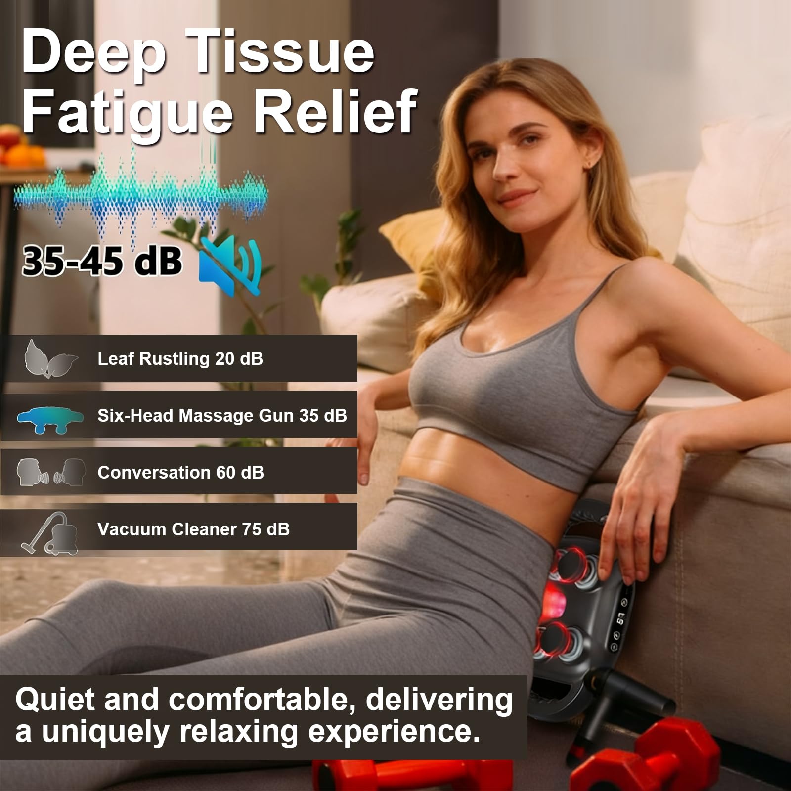 Pistola Massaggiante 6 Teste, 9 Livelli & 9 Modalità per Tessuti Profondi, Elettrico Massaggiatore per Schiena, Gambe, Braccia - Antidolore Muscolare, Regalo per Uomo/Donna