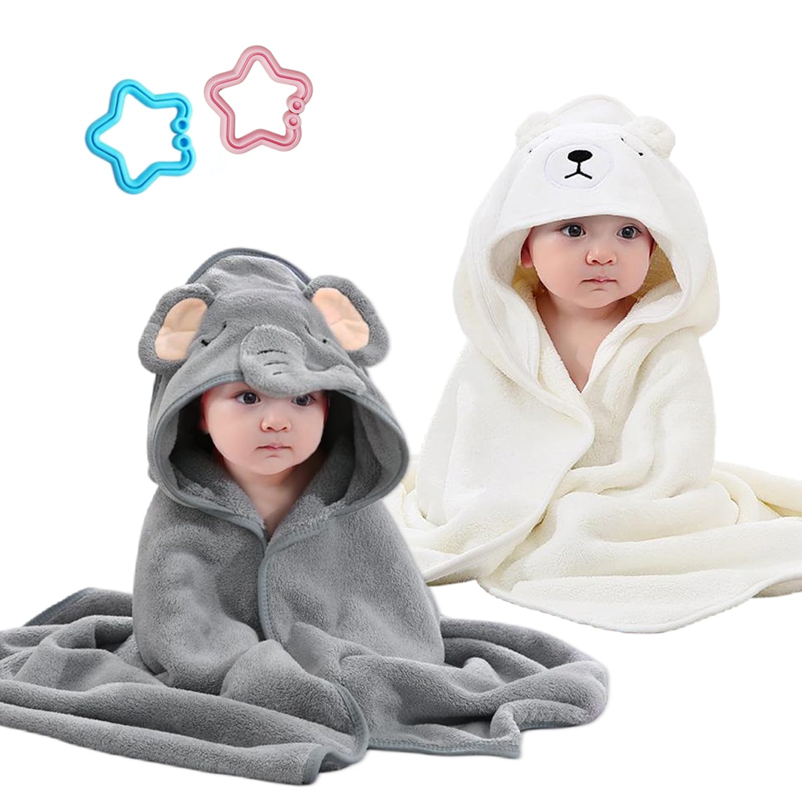 Serviette à capuche pour bébé lot de 2 avec petits hochets pour cadeau de naissance
