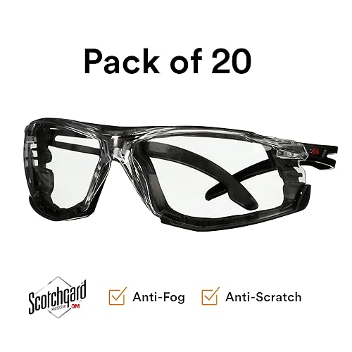 Miniatura 2 de 3M Gafas de seguridad, SecureFit Serie 500, paquete de 20, ANSI Z87, patillas de trinquete ajustables, gafas protectoras deportivas, antiarañazos,